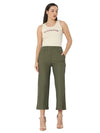 Smarty Pants Women's Cotton Rib Olive Color Pleated Trouser