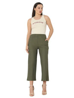 Smarty Pants Women's Cotton Rib Olive Color Pleated Trouser