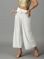 Women's White Printed Parallel Trouser-AC-04-White