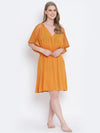 Majestic mustard laced up women nightwear dress