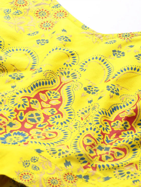 Crop Top with pleated palazzo in Yellow Print