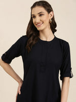 Women Navy Blue Solid Straight Kurta-DF-1356-Navyblue