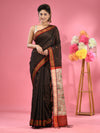 Black Cotton Blend Handwoven Saree With Jute Weaving Pallu-MA51BCT431930040