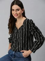 Women's Black Striped Crop Tops-AE-7053-Blackwhite