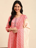 Women's Pink Printed Kurta Set-SKC-7901-Coral