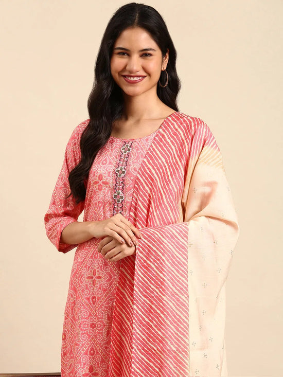 Women's Pink Printed Kurta Set-SKC-7901-Coral