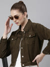 Women Brown Solid Denim Jacket-GZ-5598-Brown