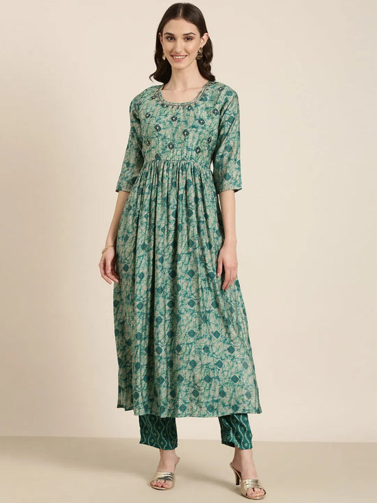 Women Teal Printed Kurta Set-SKC-1115-Teal