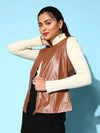 Women Solid Standard Brown Jacket