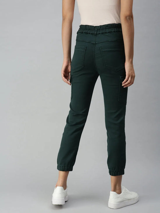 Women's Green Solid Denim Jeans-IM9847-Green