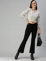 Women's Champagne Striped Crop Tops-AE-7053-Champagneblack