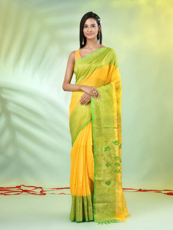 Yellow Cotton Saree With Nakshi Zari Borders-MA66BCT431600031