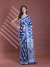 Blue Silk Soft Saree With Paisley Print-MA60BSL01400045