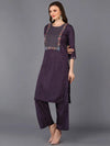 Poly Silk Charcoal Embroidered Straight Kurta Pant