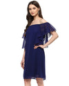 Off shoulder frill sleeve Dress in Midnight Blue