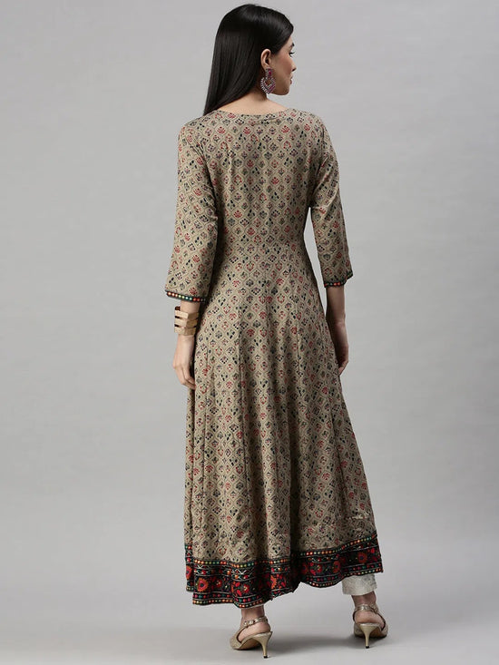 Women's Brown Floral Anarkali Kurta-GW1138-Brown