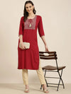 Women Maroon Floral Straight Kurta-NJ-3546260-Maroon