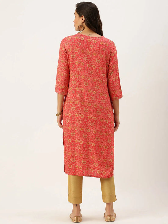 Women's Pink Printed Straight Kurtas-HO-1425-Pink