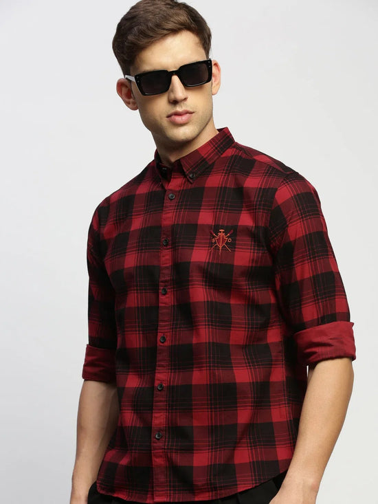 Men Maroon Checked Shirt-CLEON-1784-Maroon