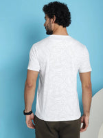 Venitian Men Printed Round Neck White Cotton Lycra T-Shirt