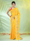 All Over Thread Floral Embroidery Yellow Cotton Saree-MA62CT33610082