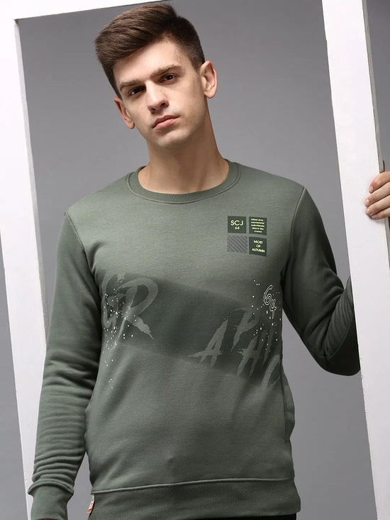 Men Green Solid Sweatshirt-SCAW-37-Green