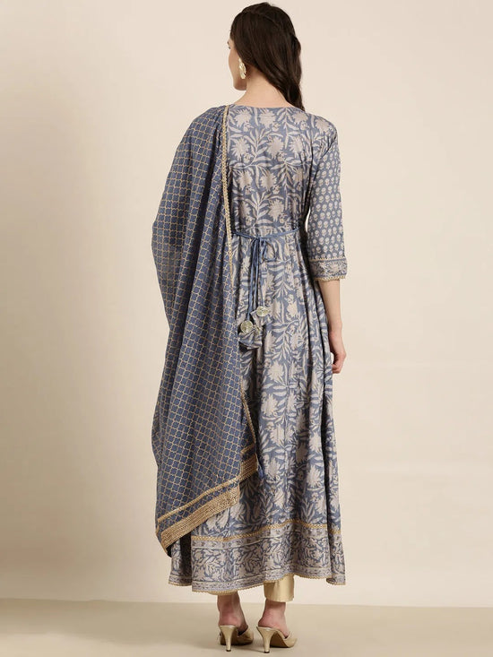 Women Blue Floral Anarkali Kurta-FS-2921-Blue