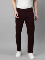 Genips Men's Wine Cotton Stretch Rico Slim Fit Solid Casual Chinos