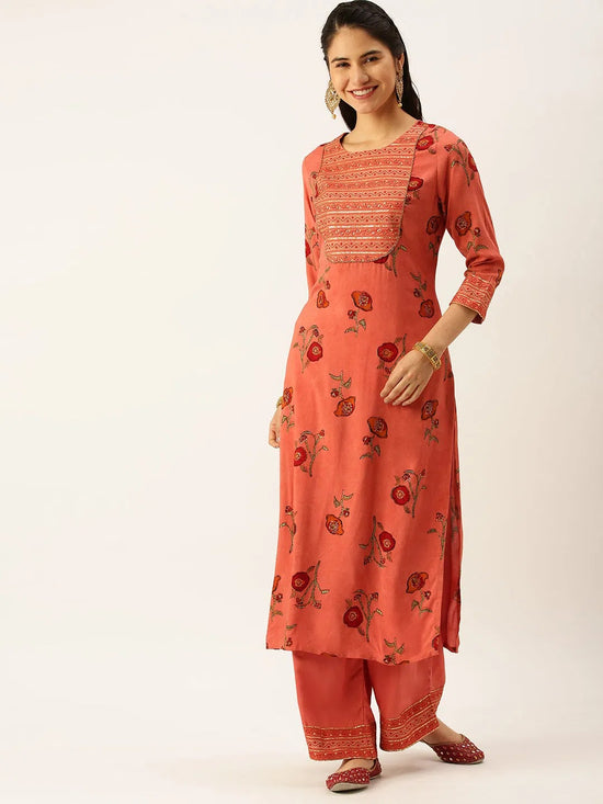 Women's Orange Printed Kurta Sets-GW-2400-Rust