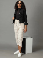 Women's Cream Checked Trouser-AE-10465-Cream