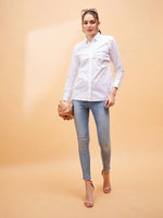 Women White Pleated Detail Shirt