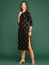 Women Black Floral Straight Kurta-GW-4196-Black