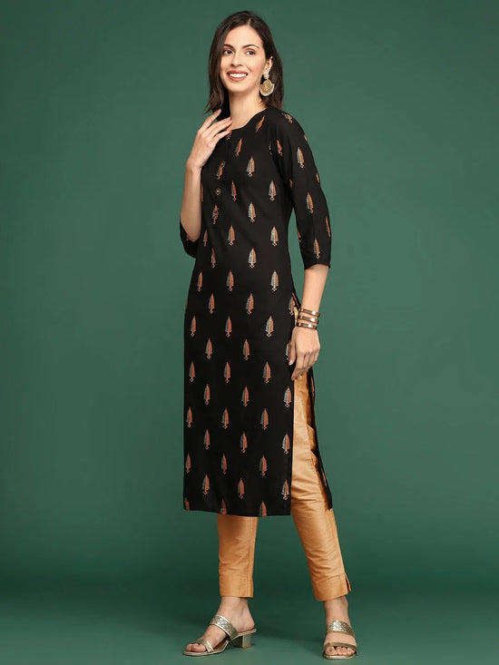 Women Black Floral Straight Kurta-GW-4196-Black