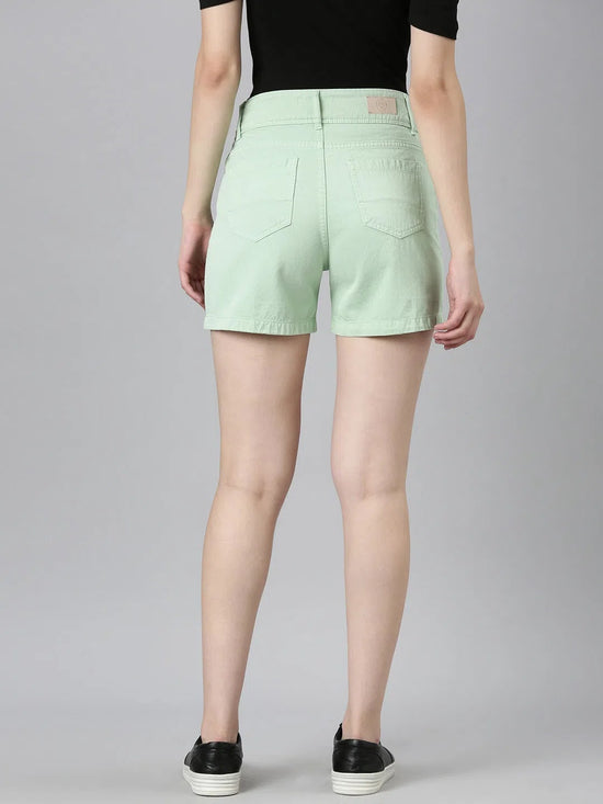 Women Green Solid Denim Shorts-LT-S-10405-Green