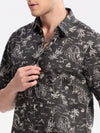 Men Spread Collar Floral Grey Casual Shirt-HARVEN-2322-Grey