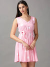 Women's Pink Printed Fit and Flare Dress-AE-15677-Pink