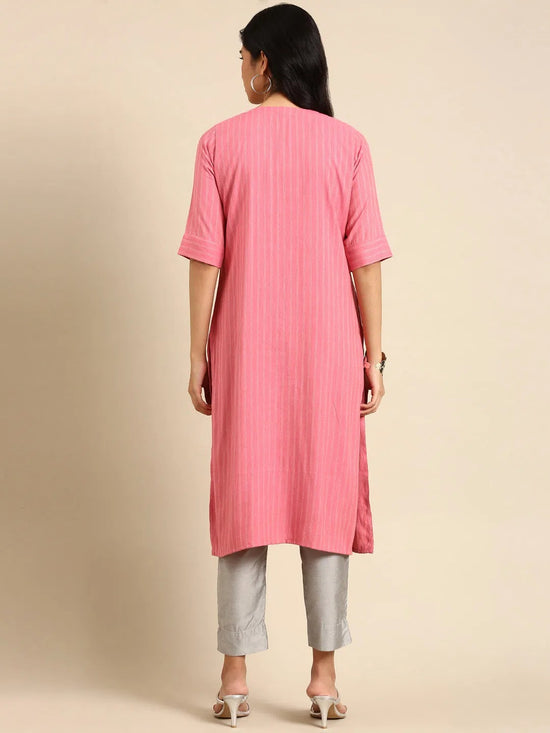 Women's Pink Embellished Straight Kurta-SNG-2157-Pink