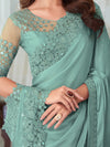 Saree Mall Women's  Blend Sea Green Embellished Designer Saree With Blouse Piece-SILVER27003D