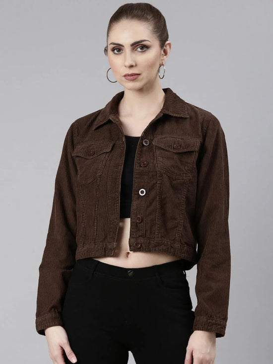 Women Coffee Brown Solid Tailored Jacket-IM-10605-Coffeebrown