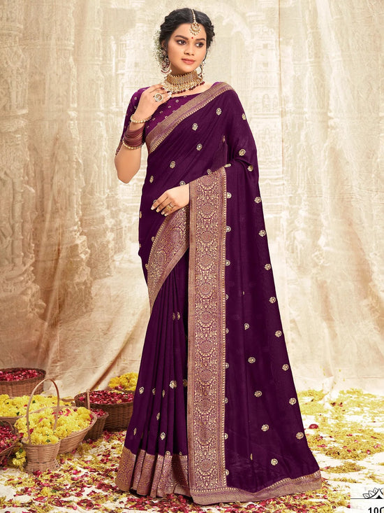 Saree Mall Women's Vichitra  Purple Embellished Designer Saree With Blouse Piece-NISHA1004