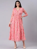 Women Peach Floral Empire Dress-DW-4167-Peach