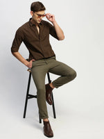 Men Brown Striped Shirt-HEPTAGON-1776-Brown