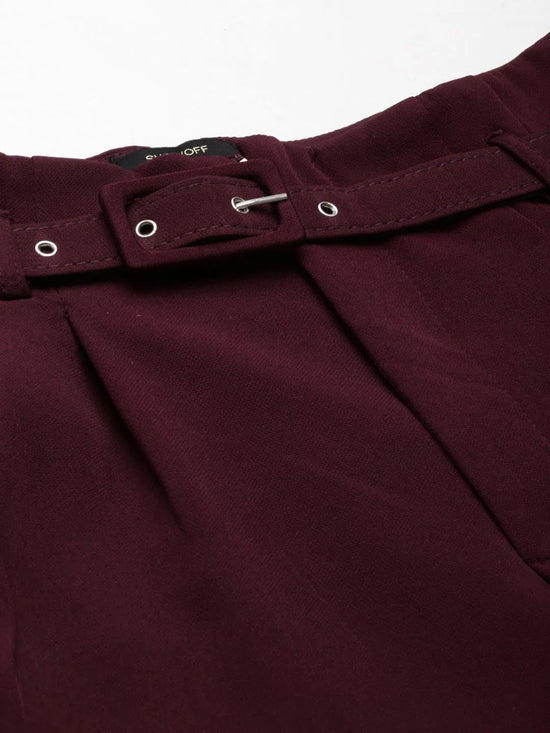 Women Burgundy Solid Peg Trouser-LT-KN-505-Burgundy