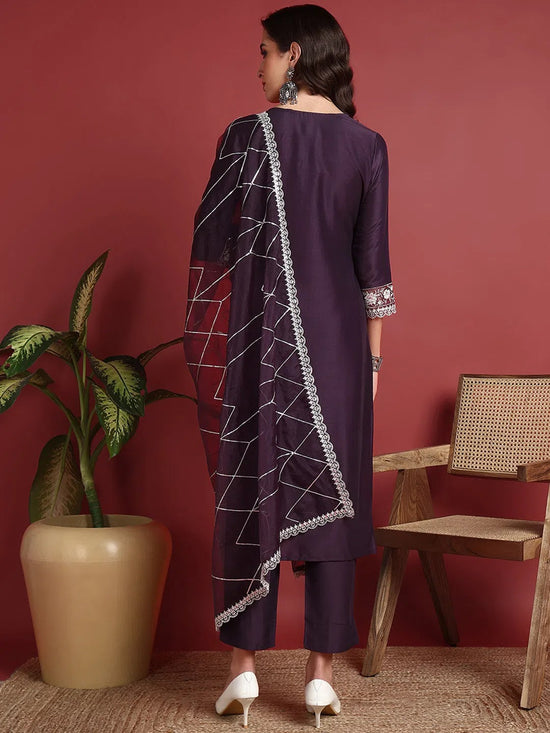 Ahika Polyester Solid Purple Indian Ethnic-PKSKD2419_S