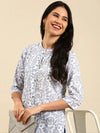 Women's White Printed Straight Kurta-GW-500-33-White