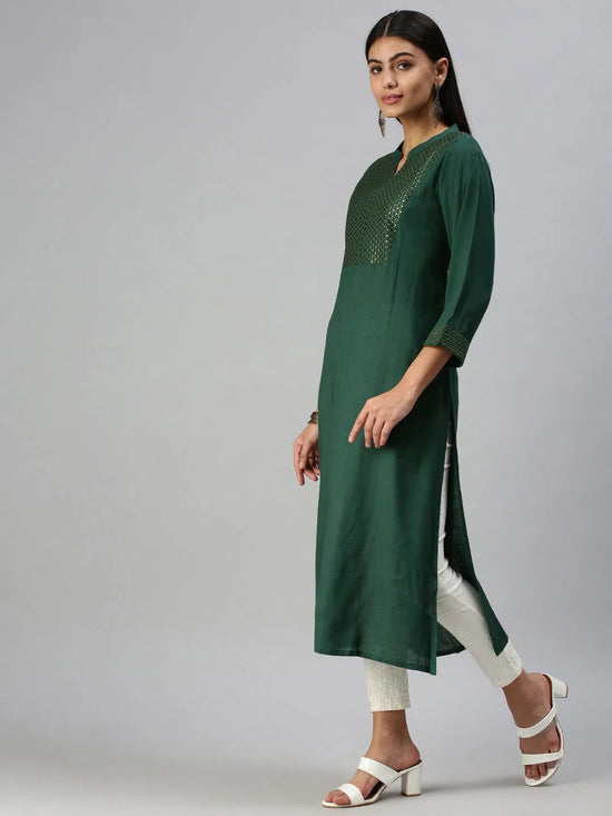 Women's Green Solid Straight Kurti-UB2040-Green