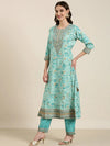 Women Turquoise Blue Paisley Kurta Set-GW-3627-Turquoiseblue