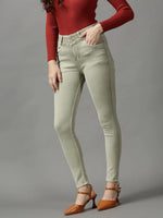 Women's Green Solid Skinny Fit Denim Jeans-GZ-5296-Green