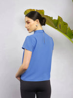 Women Dull Blue Neck Tie Detail Top