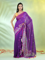 All Over Thread Floral Embroidery Violet Cotton Saree-MA62CT33610081